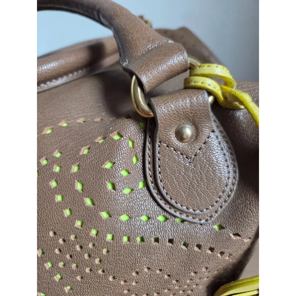 Etro Satchel Shoulder Bag Paisley Perforated Soft Leather Tan Brown Adjustable